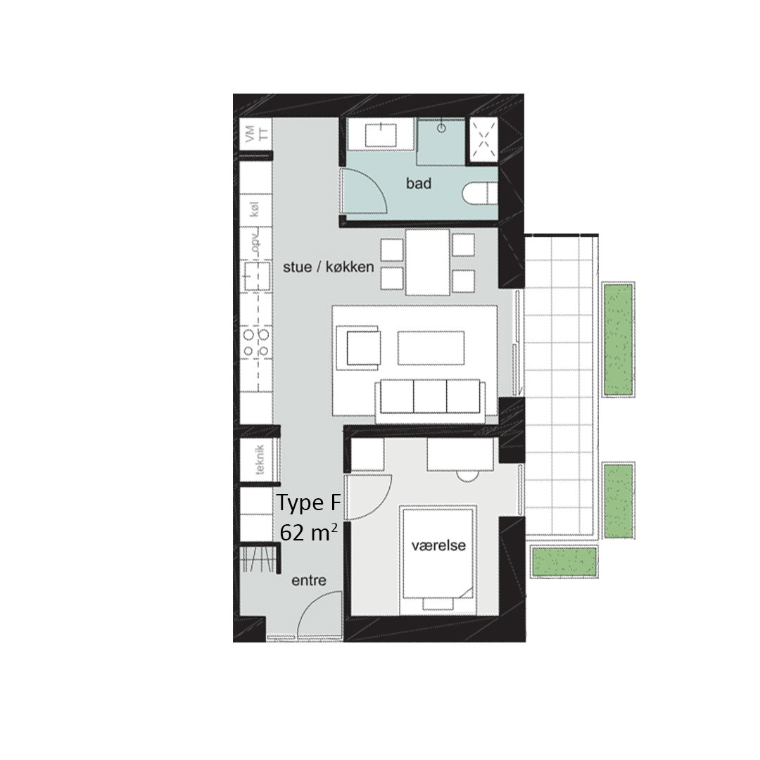 apartment Moderne 2-værelses lejlighed med stor terrasse i centrum af Odense