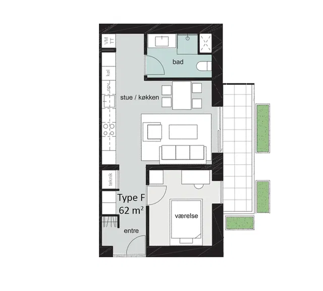 apartment Moderne 2-værelses lejlighed med stor terrasse i centrum af Odense