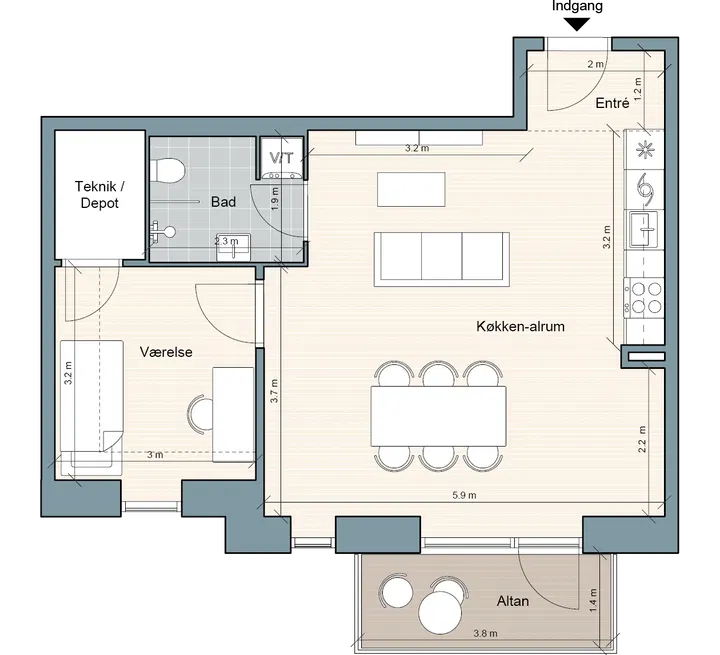 Bright and spacious 2-room apartment with south-facing balcony – photo 1