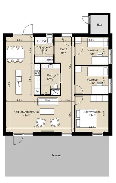 Rækkehus i et plan i moderne bofællesskab - Kærulven, Køge - 1