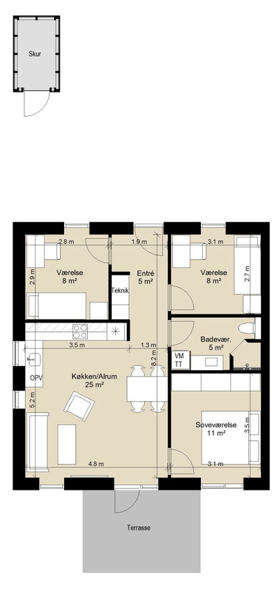 Rækkehus i et plan i moderne bofællesskab - Solvognen, Køge - 1