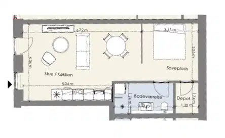 apartment Lys 1-værelses med New Yorker-væg