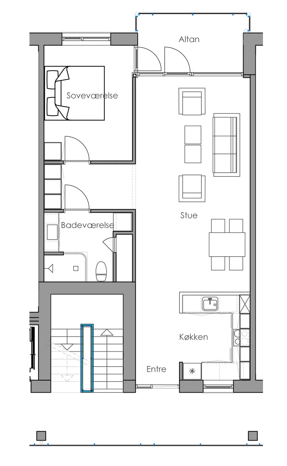 apartment Lys og moderne 2-3 rums lejlighed med altan