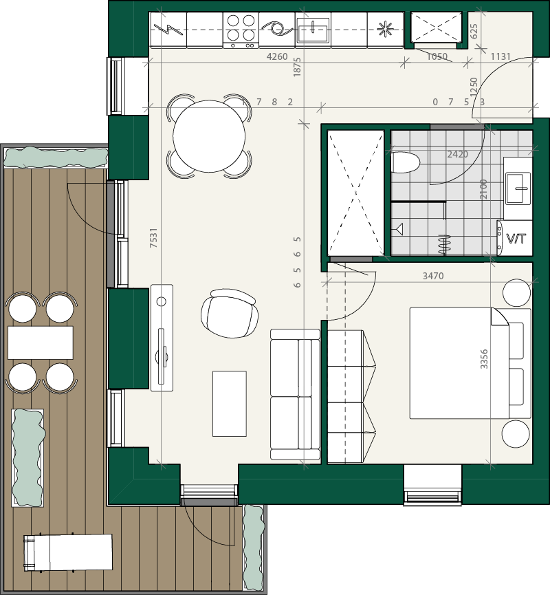 apartment Modern 2-Room Apartment with Thoughtful Layout