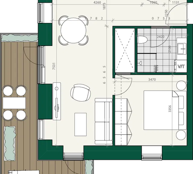 apartment Modern 2-Room Apartment with Thoughtful Layout