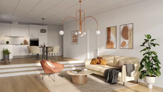 townhouse Terraced house with split-level living area and private terrace in Gårslev