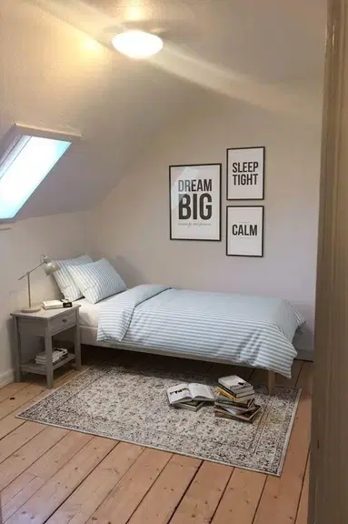 apartment Bright top-floor loft apartment of 56 m2 with sloped walls, skylights and plank floors