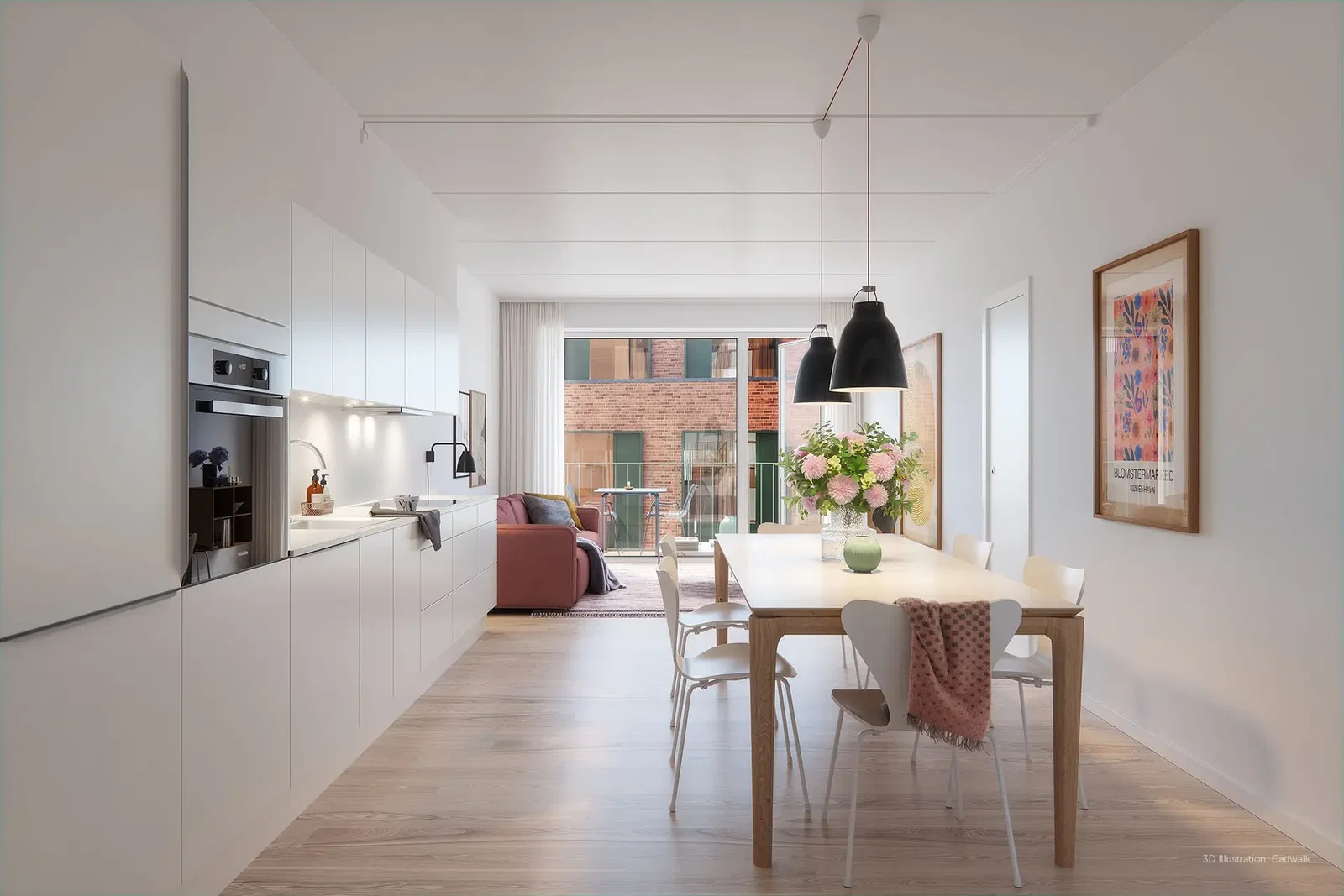apartment Lys 3-værelses lejlighed med sydvendt altan