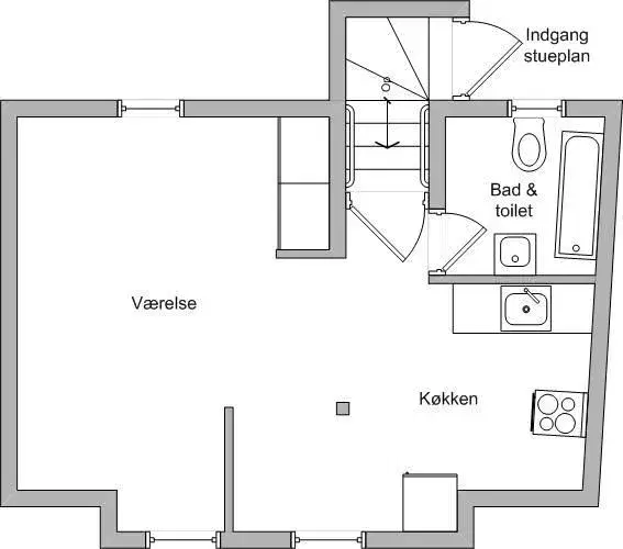 apartment 1-værelses taglejlighed med køkken, bad & toilet i Bagergade