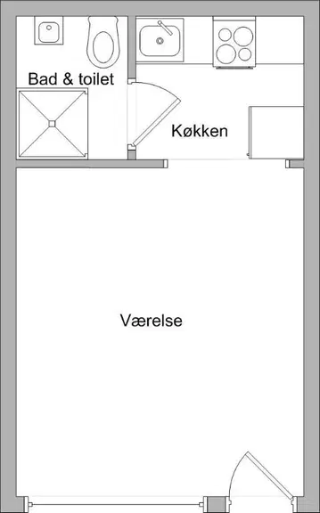 apartment Nyrenoveret 1-værelses på 27 m² med eget køkken
