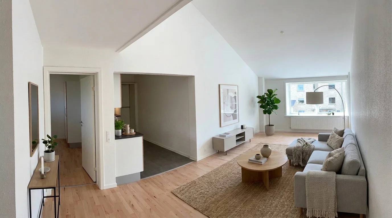 apartment 2 rums bolig med højt til loftet