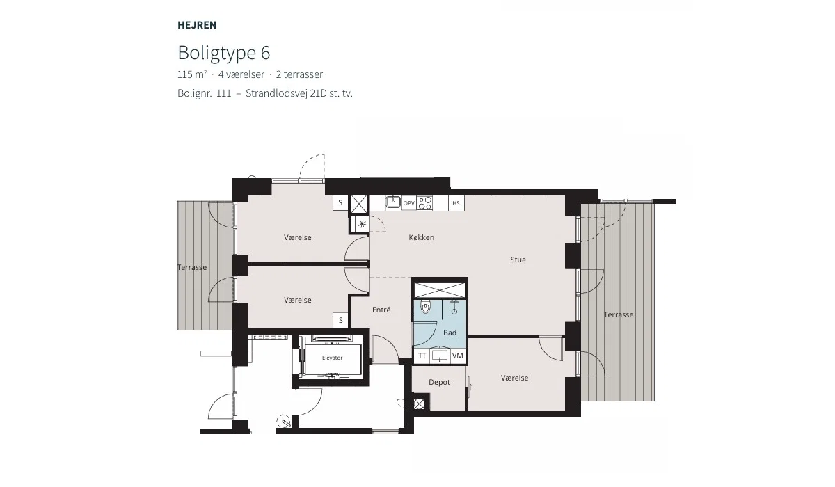 apartment Bright 4-room ground-floor apartment with two terraces near Strandholmen