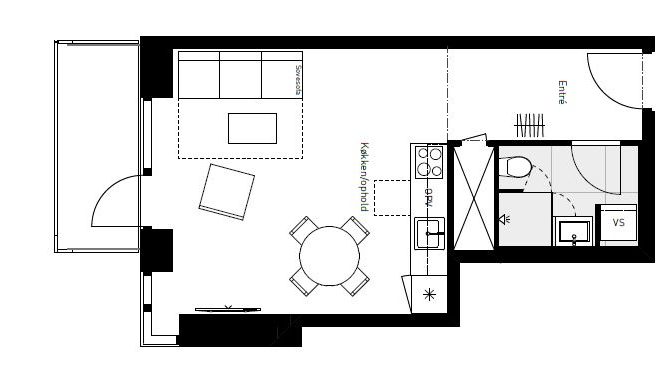 apartment Lys 1-værelses lejlighed med sydvendt terrasse