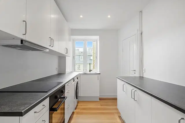 apartment Nyrenoveret 3-værelses på 106 m2 midt i byen – moderne køkken, gæstetoilet og bykig