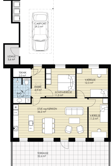 Lejebolig 96 m² med carport og sydvendt terrasse - Aagade, Vestervig - 3