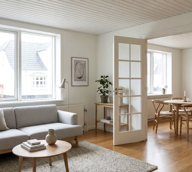 apartment Lys 3-værelses med klassisk charme i rødstensejendom – 67 m2 med stue og spisestue en suite