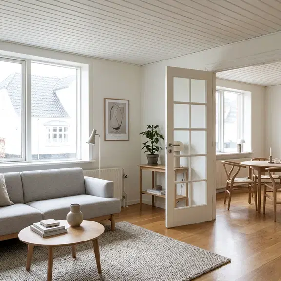 apartment Lys 3-værelses med klassisk charme i rødstensejendom – 67 m2 med stue og spisestue en suite