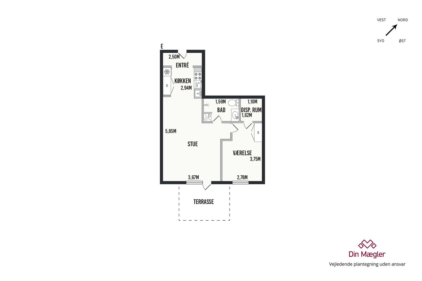 apartment Lys 2-værelses med altan og parkering