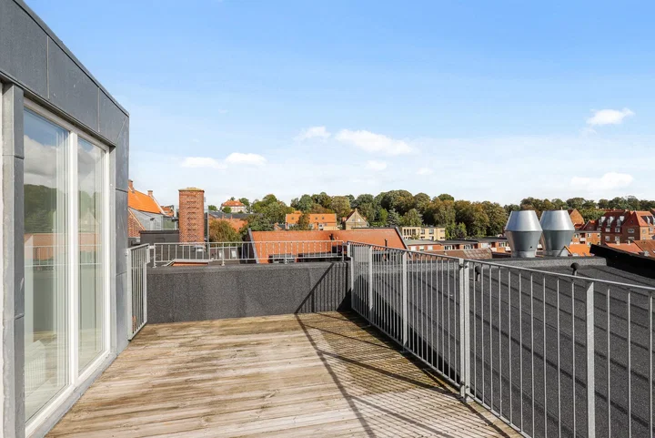 Lys 2-værelses taglejlighed på 110 m2 med stor tagterrasse, parkering og husdyr tilladt - Torvet, Horsens - 0