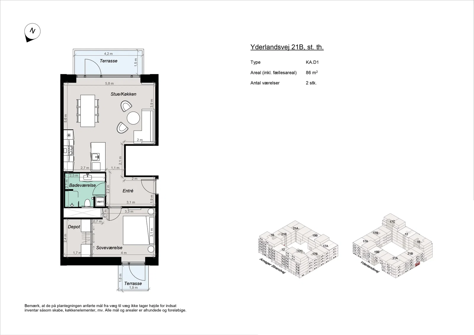 apartment 2-værelses lejlighed tæt på Amager Strand