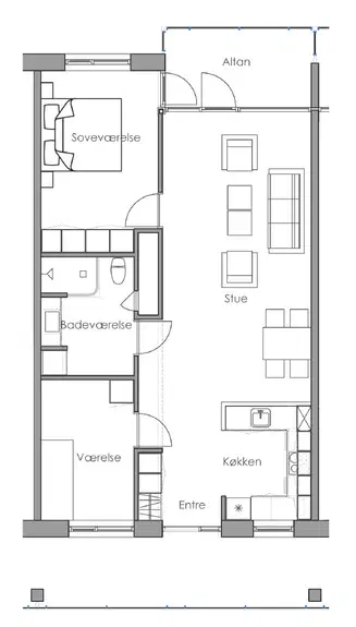 apartment Lys og moderne 2-3 rums lejlighed med altan