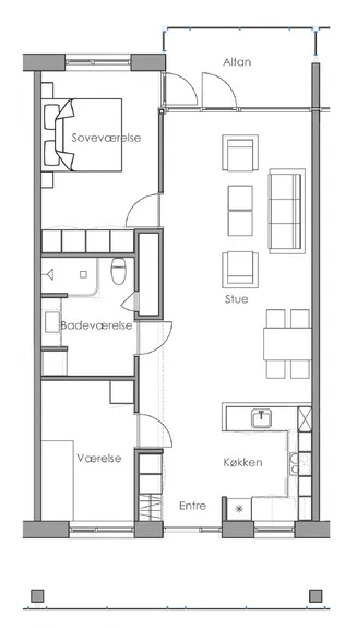 apartment Lys og moderne 2-3 rums lejlighed med altan