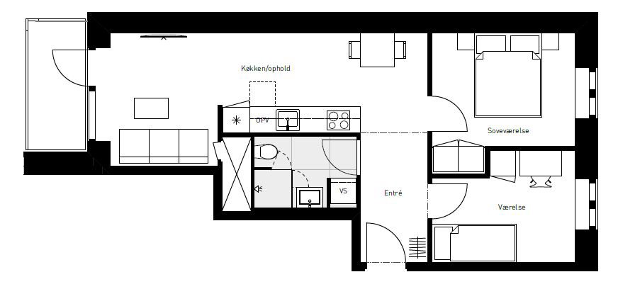 apartment Lys 3-værelses lejlighed med sydvendt altan