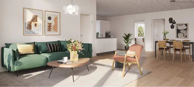 townhouse Lyst køkken-alrum med køkkenø og terrasse