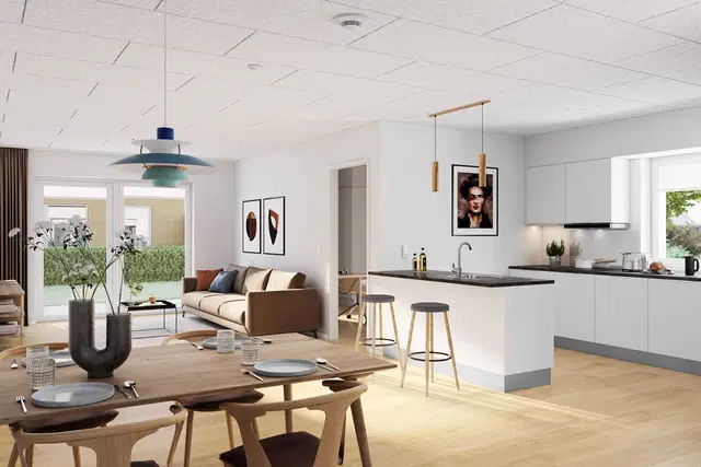 townhouse Lys lejlighed med åbent køkken og terrasse