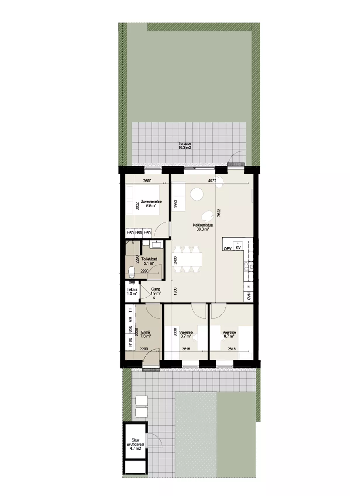 townhouse Lys bolig med terrasse og tre værelser