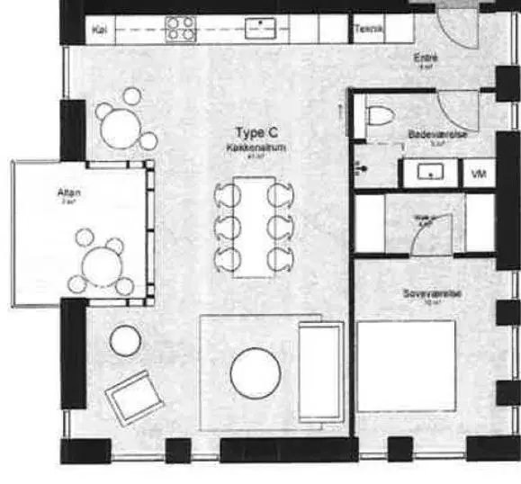 apartment Stor 2-værelses lejlighed på 94 m² i centrum