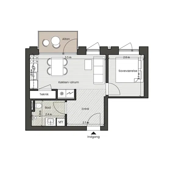apartment Lys og moderne 2-værelses lejlighed i Nordhavn