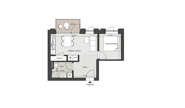 apartment Lys og moderne 2-værelses lejlighed i Nordhavn