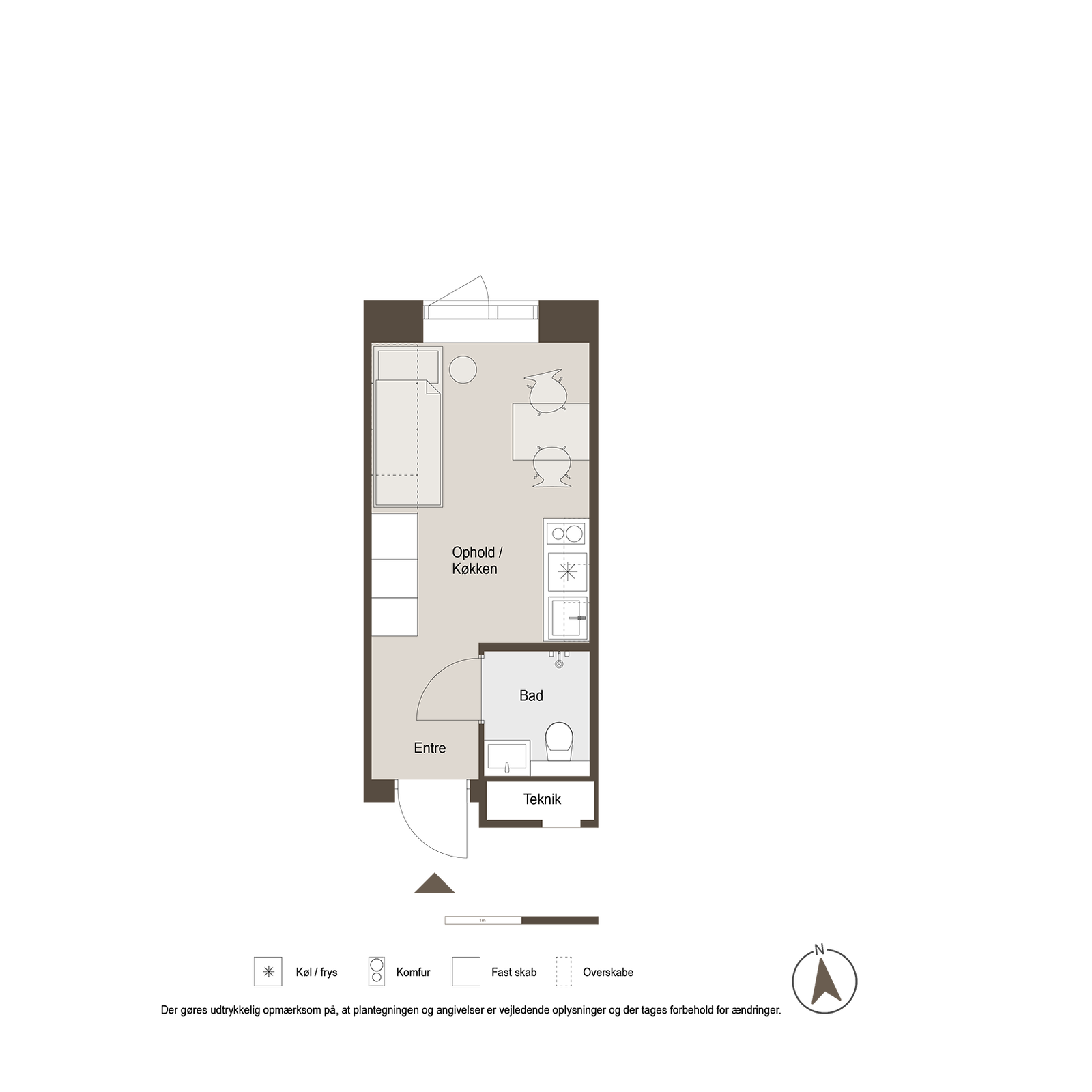 apartment 1-værelsesbolig med metro og natur tæt på