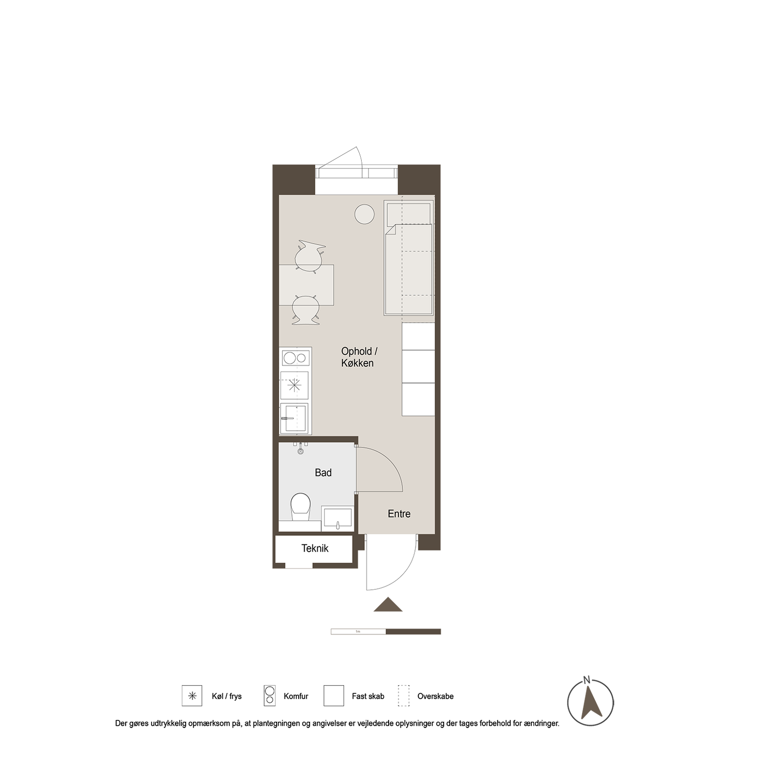 apartment 1-værelsesbolig med metro og natur tæt på