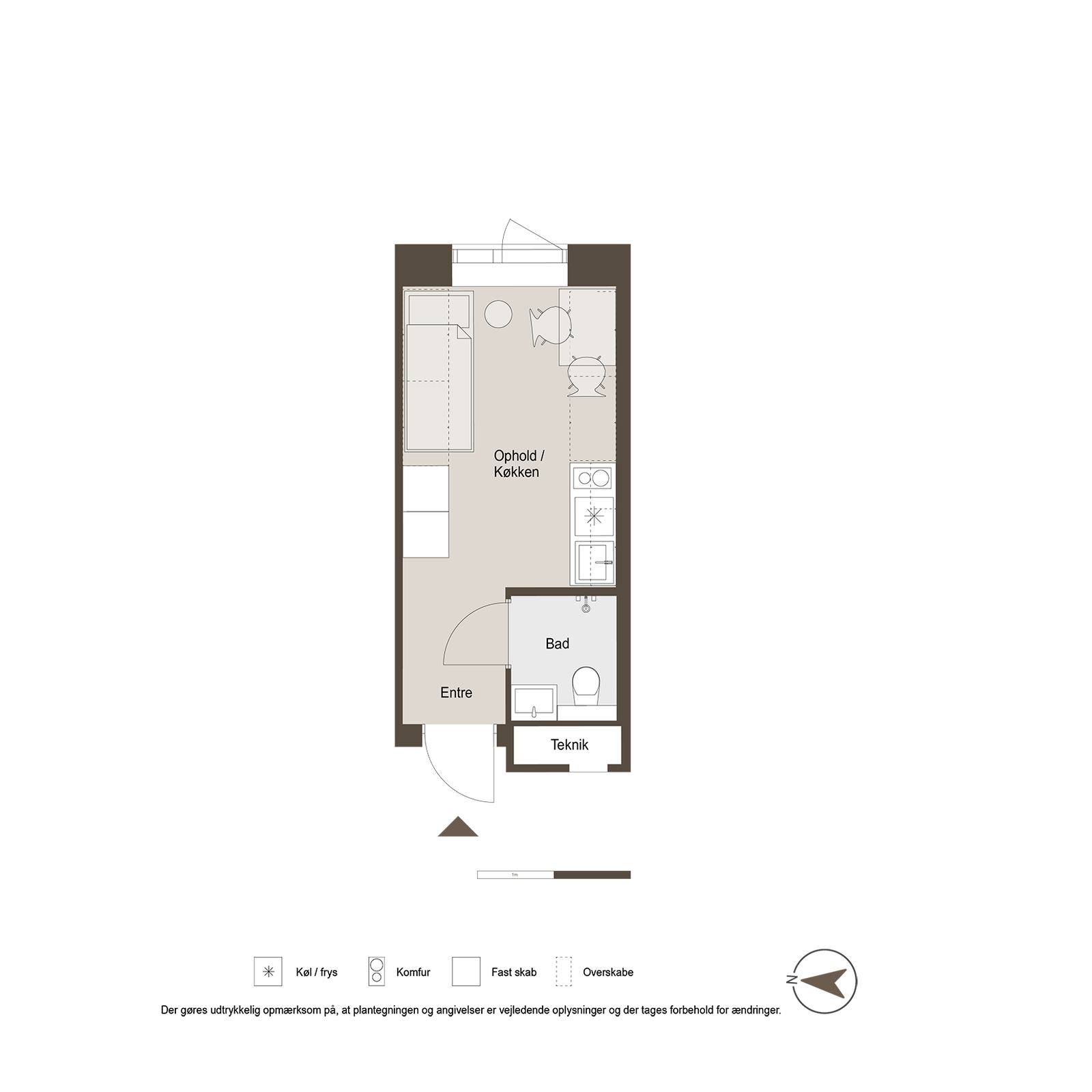 apartment 1-værelsesbolig med metro og natur tæt på