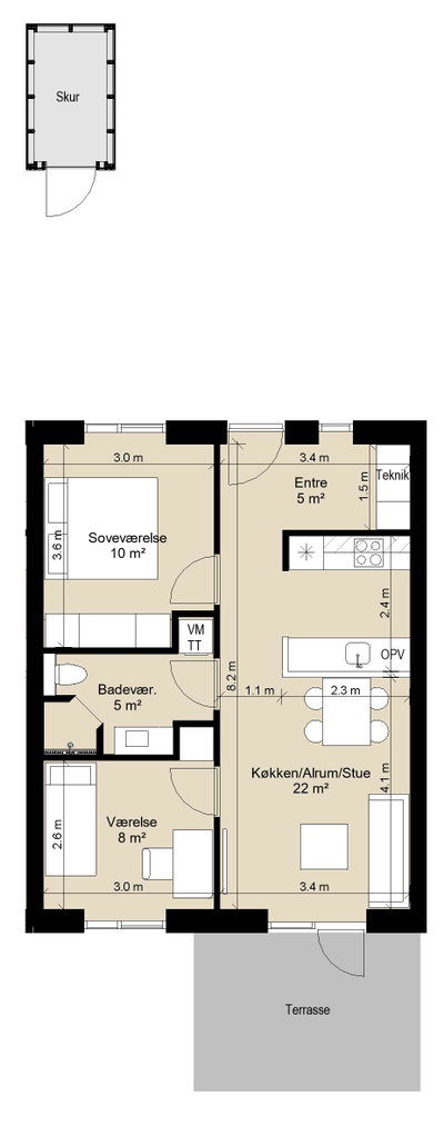 Rækkehus i et plan i moderne bofællesskab - Solvognen, Køge - 1