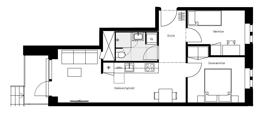 apartment Lys 3-værelses stuelejlighed med sydvendt terrasse
