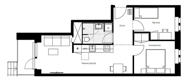 apartment Lys 3-værelses stuelejlighed med sydvendt terrasse