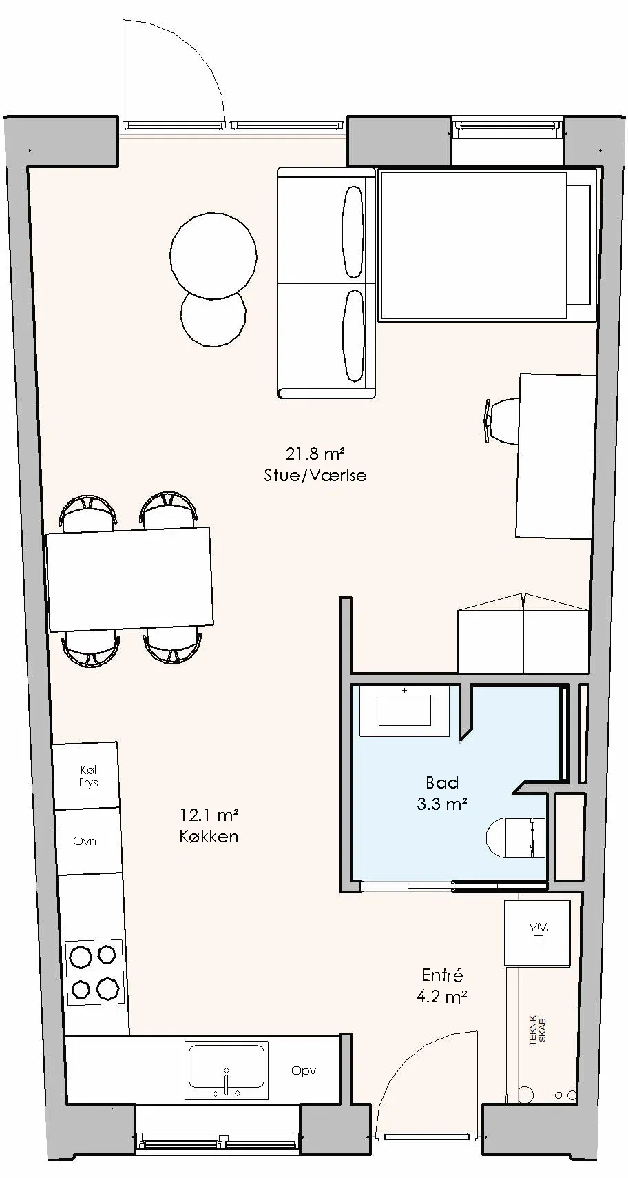 apartment HOLSTEBRO C: Spacious 1-bedroom apartment with balcony/terrace