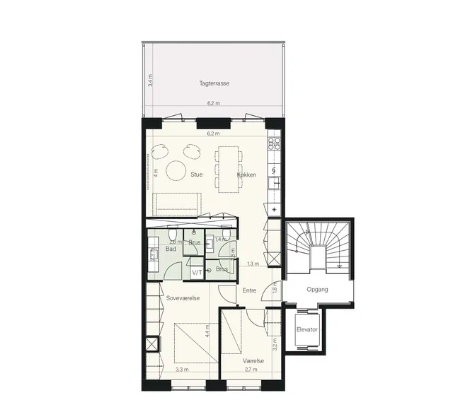 apartment Lys 3-værelses bolig med altan og parkering i Hellerup