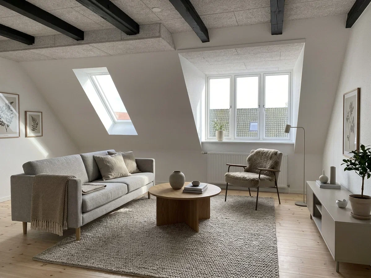 apartment Bright penthouse with water view, balcony and exposed beams – move-in ready 2-room apartment