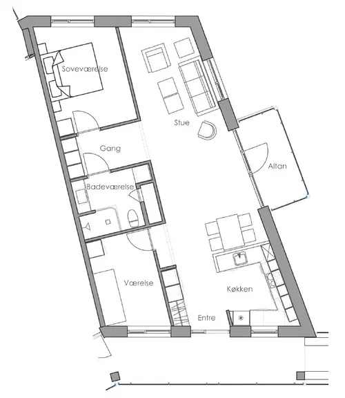apartment Lys og moderne 2-3 rums lejlighed med altan