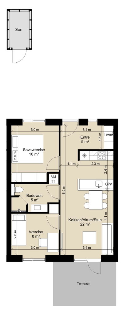 Rækkehus i et plan i moderne bofællesskab - Solvognen, Køge - 1