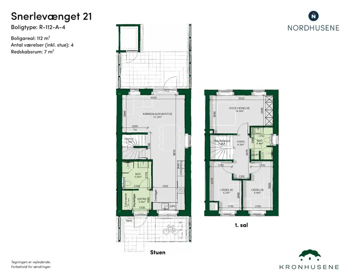 Moderne rækkehus i to plan med terrasser og have i Ringsted - Snerlevænget, Ringsted - 0
