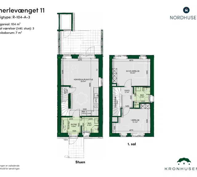 townhouse Moderne rækkehus i to plan med have og terrasser