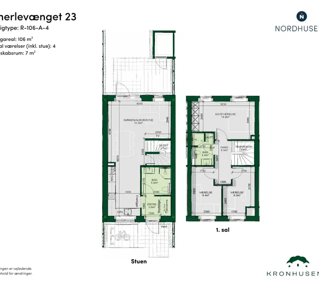 townhouse Moderne 4-værelses rækkehus med have og to terrasser