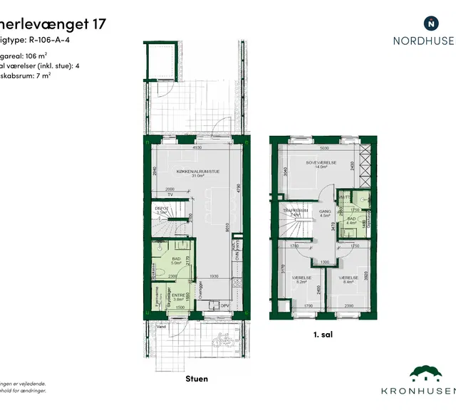 townhouse Moderne 4-værelses rækkehus med have og to terrasser
