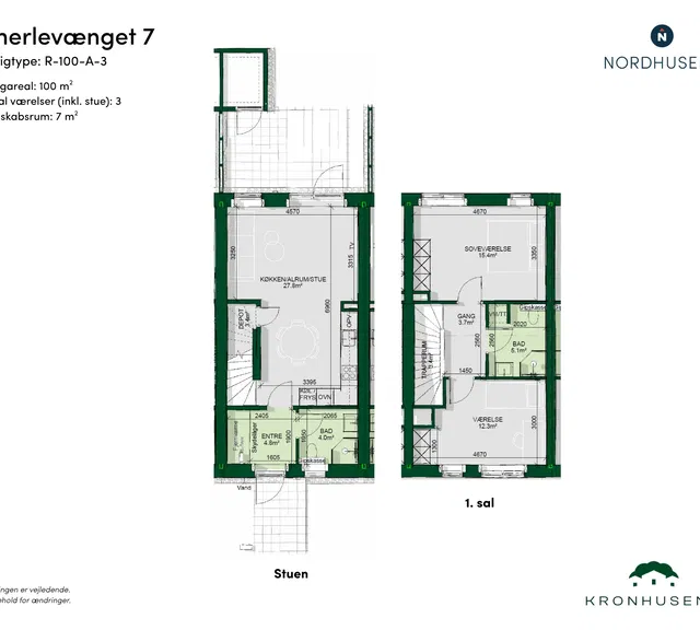 townhouse Rummeligt rækkehus i to plan med have og terrasser