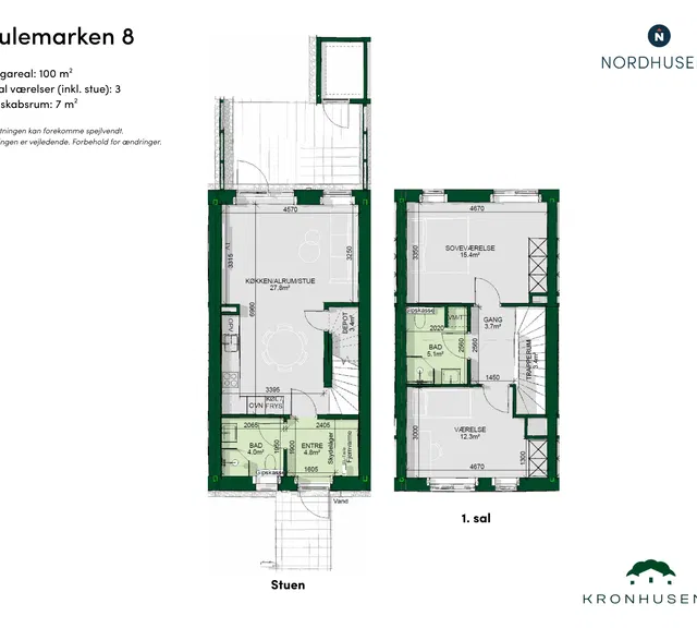 townhouse Rummeligt rækkehus i to plan med have og terrasser